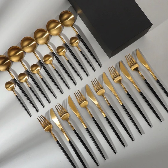 24-Piece Gold Silverware Set Gold Utensils Set for 6, Gold Spoons and Fork nwt - Picture 1 of 14